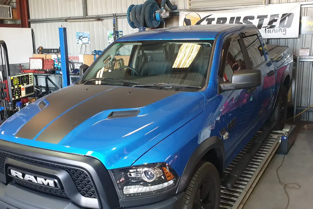 Diesel 4WD on the hoist for a custom tune at Trusted Mechanical, Lonsdale