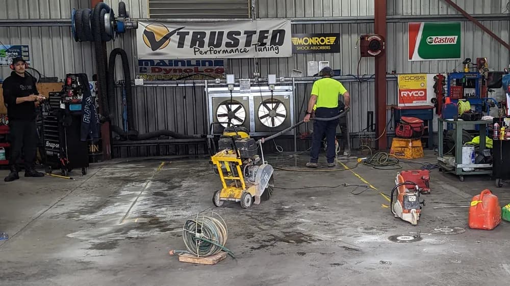 The in-house dyno cell at Trusted Mechanical, Adelaide, where custom ECU remaps are written and load-verified