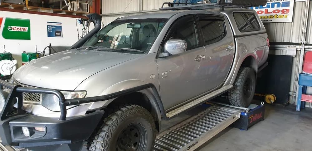Mitsubishi Triton 4WD on the dyno in the Trusted Mechanical workshop, Lonsdale, near Sheidow Park